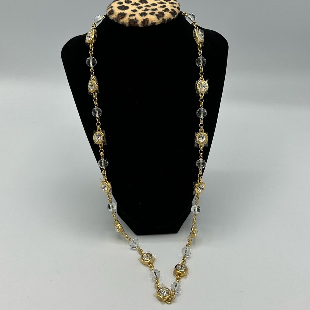 Camrose and Kross Goldtone Faceted Crystal Bezel Set Chain Necklace NIB COA